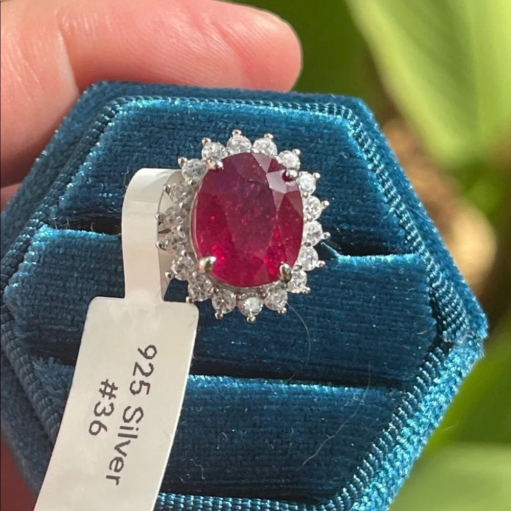 NWT Mozambique Natural Ruby Oval 11x9mm & CZ Accents in 925 Silver RingSize 6.5